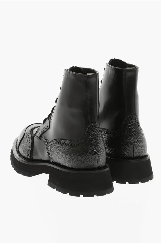 Alexander McQueen Leather Combat Boots With Brogues Detail