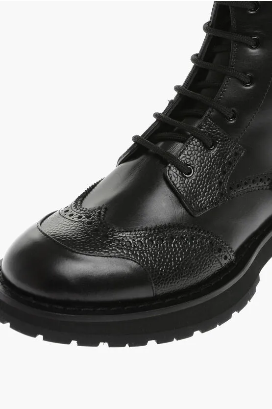 Alexander McQueen Leather Combat Boots With Brogues Detail