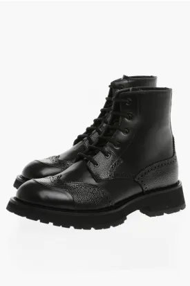 Alexander McQueen Leather Combat Boots With Brogues Detail