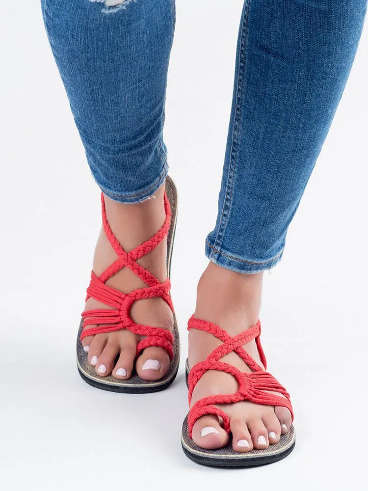 Amozae-Bohemian Rope Flat Sandals