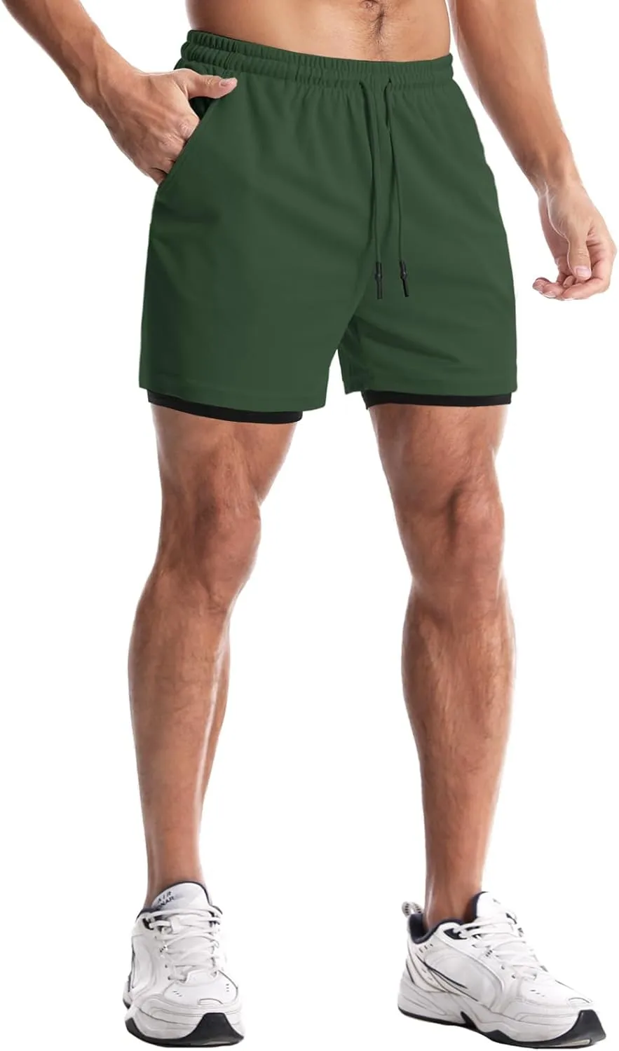 Aolesy Men's Gym Shorts with Liner - 5?? Lightweight Running Shorts Mesh Workout Athletic Shorts with 5 Pockets