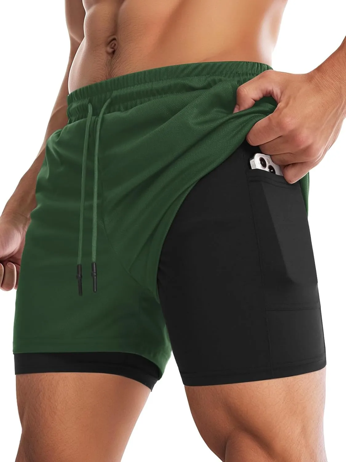 Aolesy Men's Gym Shorts with Liner - 5?? Lightweight Running Shorts Mesh Workout Athletic Shorts with 5 Pockets