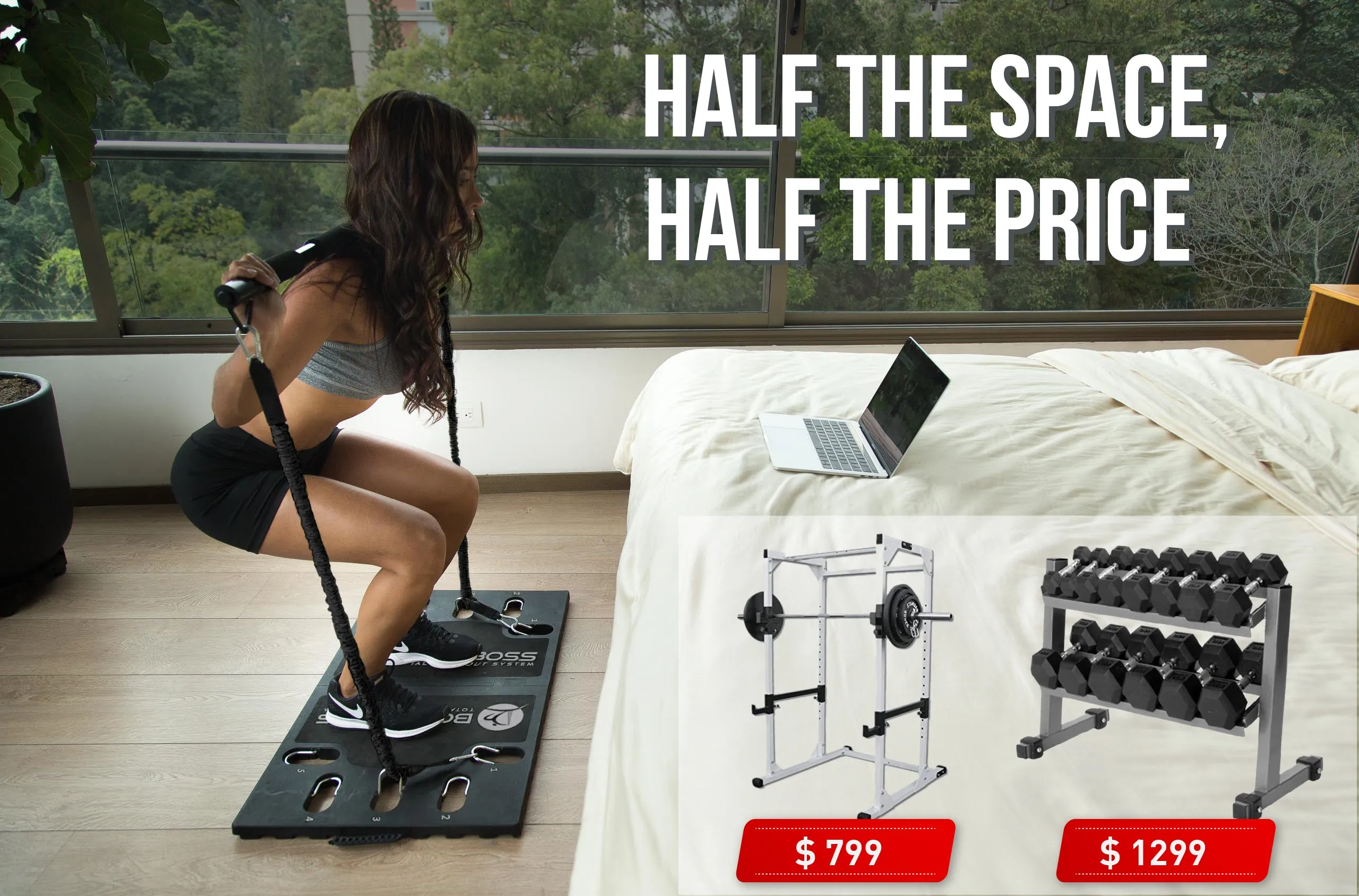 BodyBoss Home Gym 2.0 - Full Portable Gym Home Workout Package - PKG4-Black
