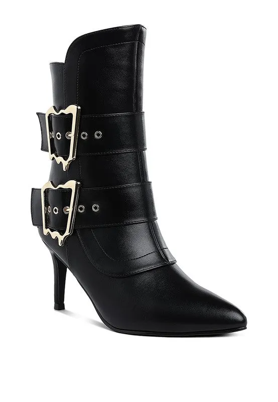 Chunky Buckle Strap Ankle Boots
