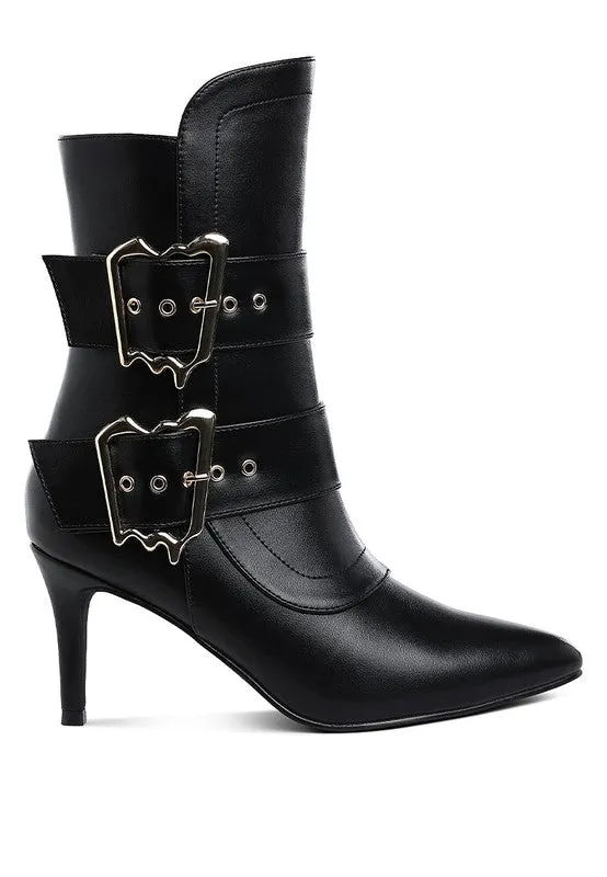 Chunky Buckle Strap Ankle Boots