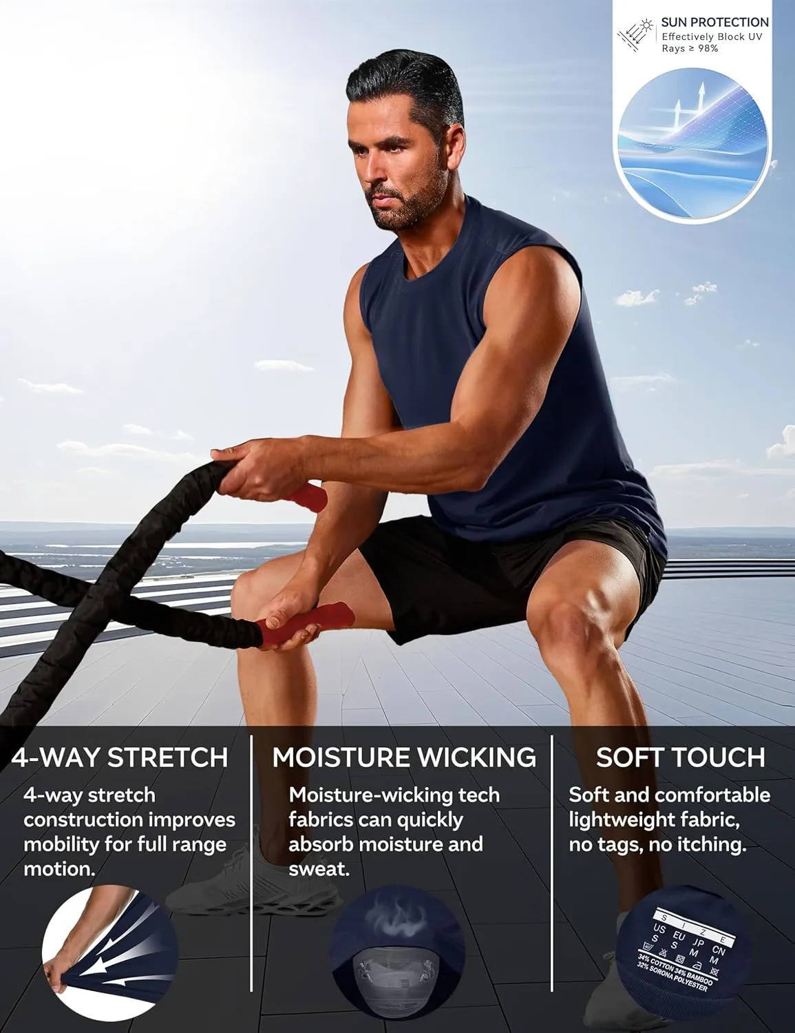 Cotrasen Men's Tank Top UPF 50  Cotton Sleeveless Shirt Lightweight Casual Gym Workout Shirts Cooling Muscle Tee Shirt