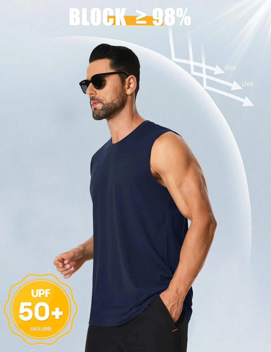 Cotrasen Men's Tank Top UPF 50  Cotton Sleeveless Shirt Lightweight Casual Gym Workout Shirts Cooling Muscle Tee Shirt