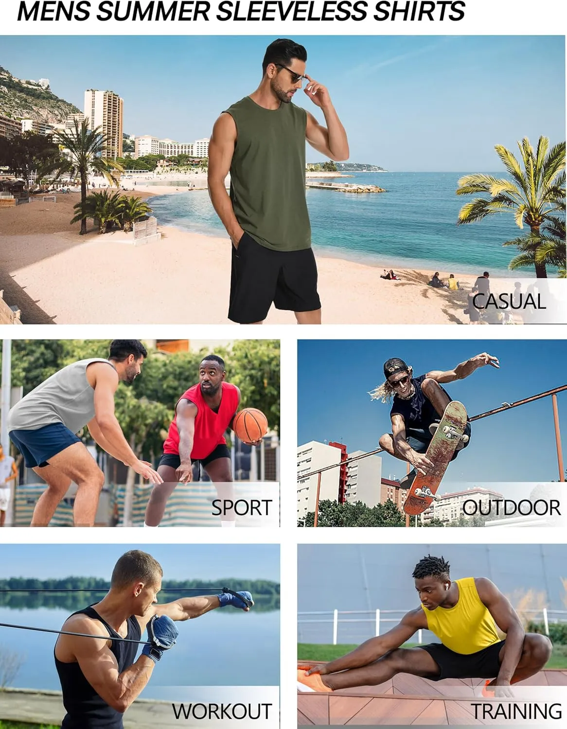Cotrasen Men's Tank Top UPF 50  Cotton Sleeveless Shirt Lightweight Casual Gym Workout Shirts Cooling Muscle Tee Shirt