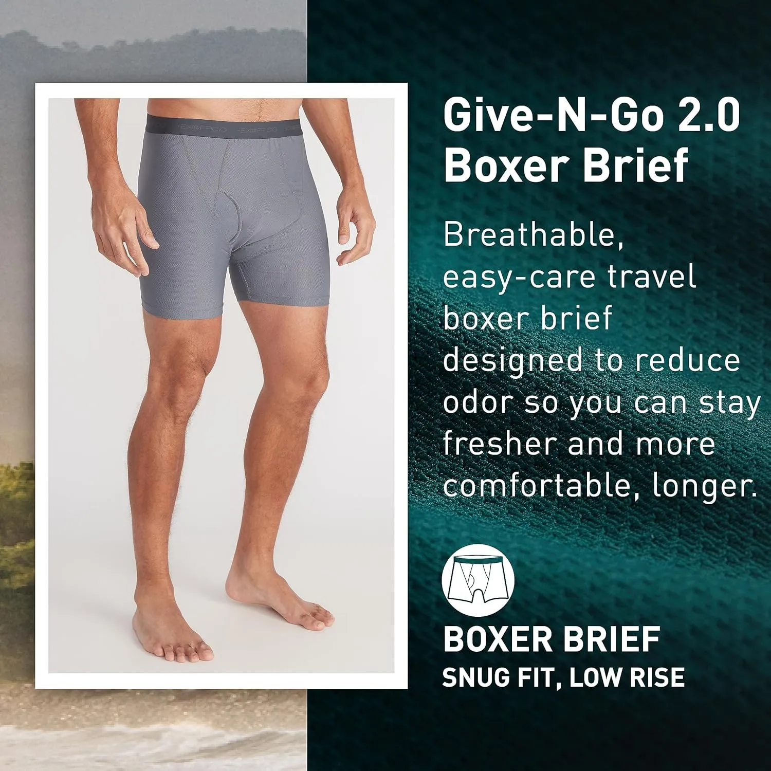 ExOfficio Men's Give-N-Go 2.0 Boxer Brief 2 Pack - Breathable Durable Easy Care Travel Underwear