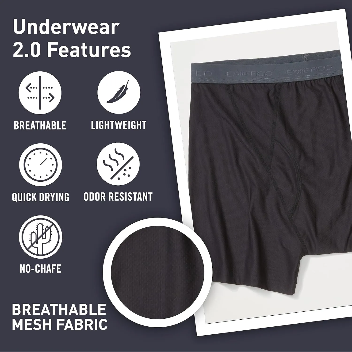 ExOfficio Men's Give-N-Go 2.0 Boxer Brief 2 Pack - Breathable Durable Easy Care Travel Underwear