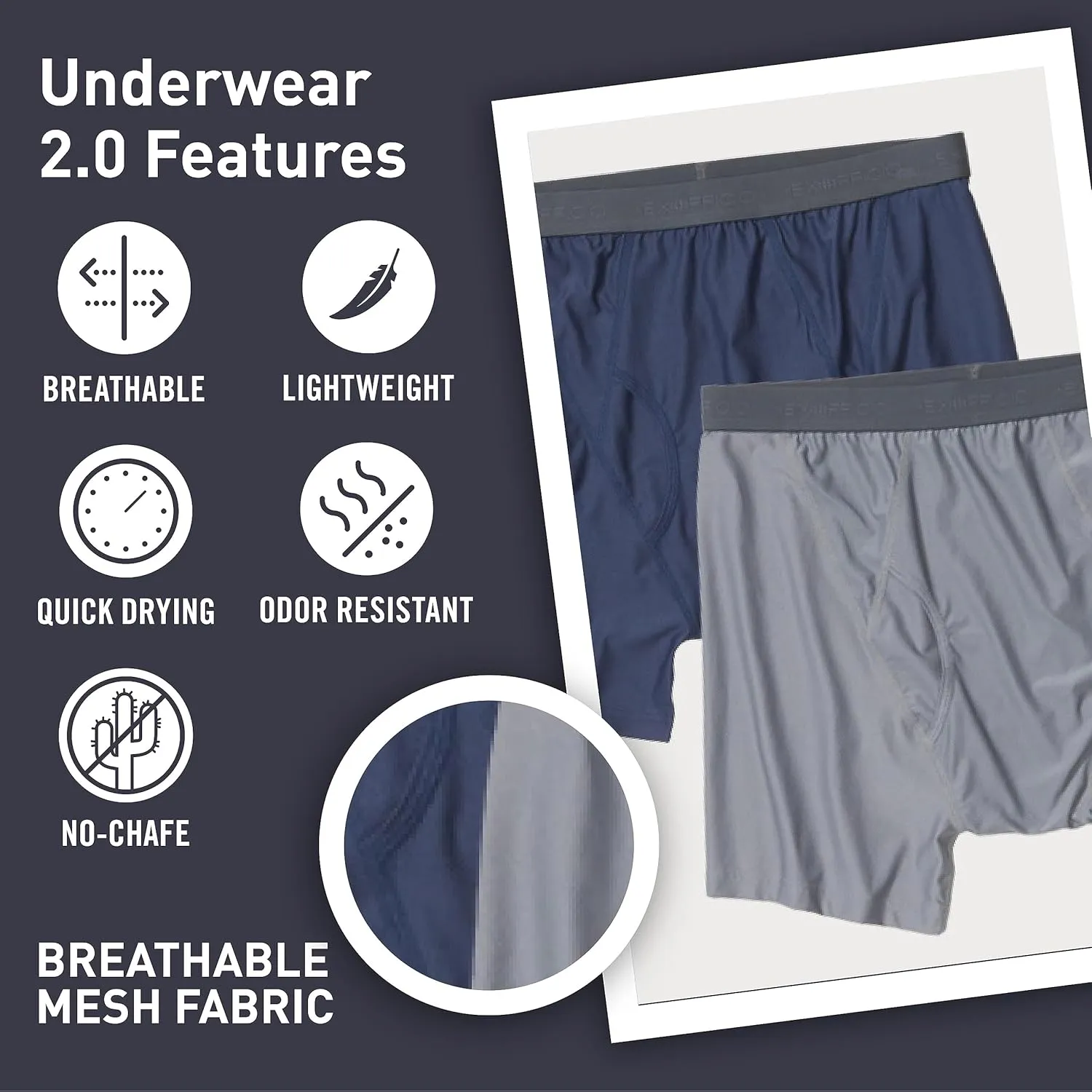 ExOfficio Men's Give-N-Go 2.0 Boxer Brief 2 Pack - Breathable Durable Easy Care Travel Underwear