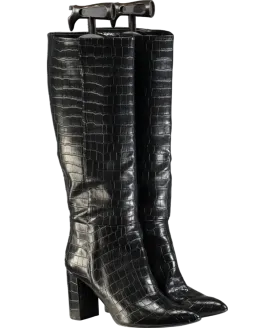 H&M Black Croc Heeled Boots UK 6 EU 39 👠