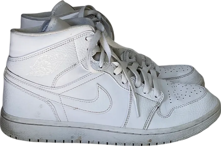 Jordan White 1 Mid Trainers In Triple UK 8 EU 42 👞