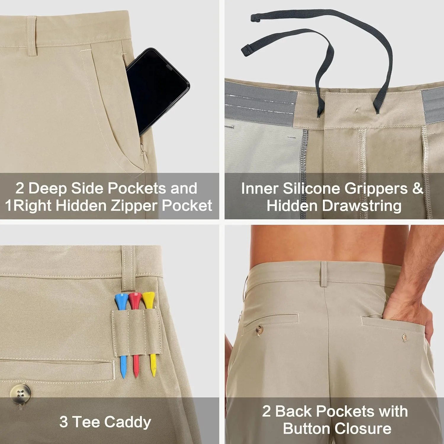 JWM Mens 7"/9" Stretch Golf Shorts - Lightweight Hybrid Casual Dress Work Flat Front Shorts with 5 Pockets Quick Dry UPF50