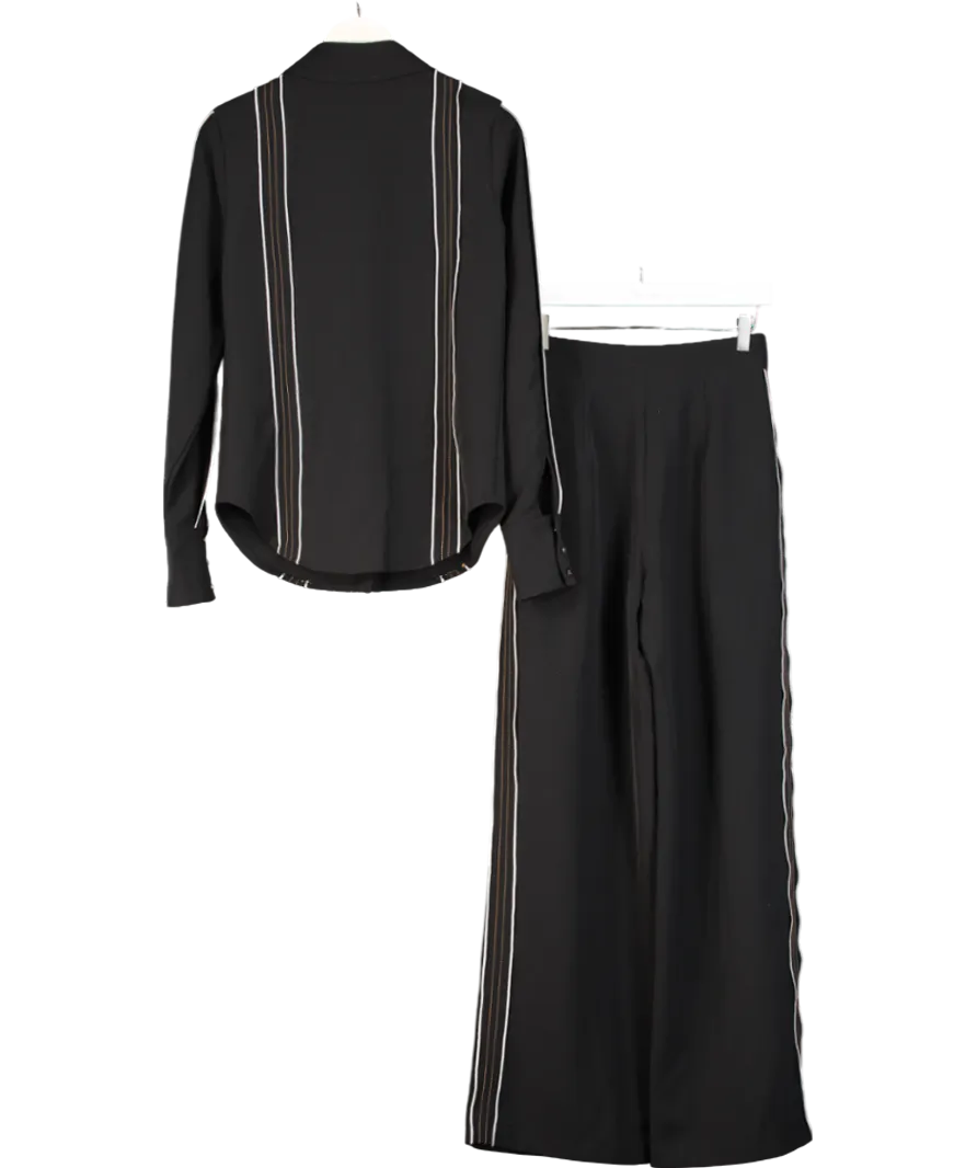 Karen Millen Black Soft Tailored Contrast Tipped Shirt And Wide Leg Trousers UK 6