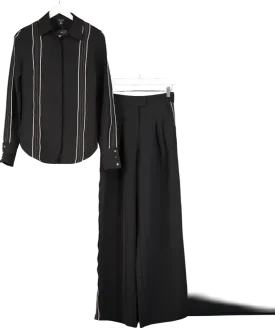 Karen Millen Black Soft Tailored Contrast Tipped Shirt And Wide Leg Trousers UK 6