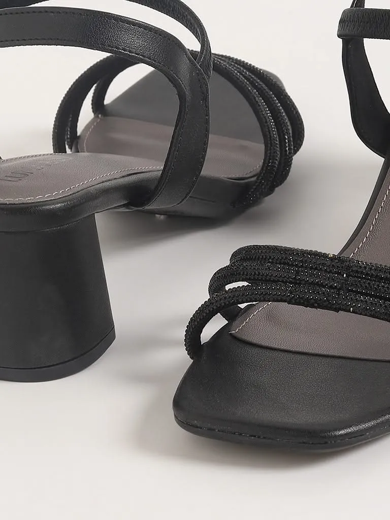 LUNA BLU Black Heels Sandals with Rhinestones