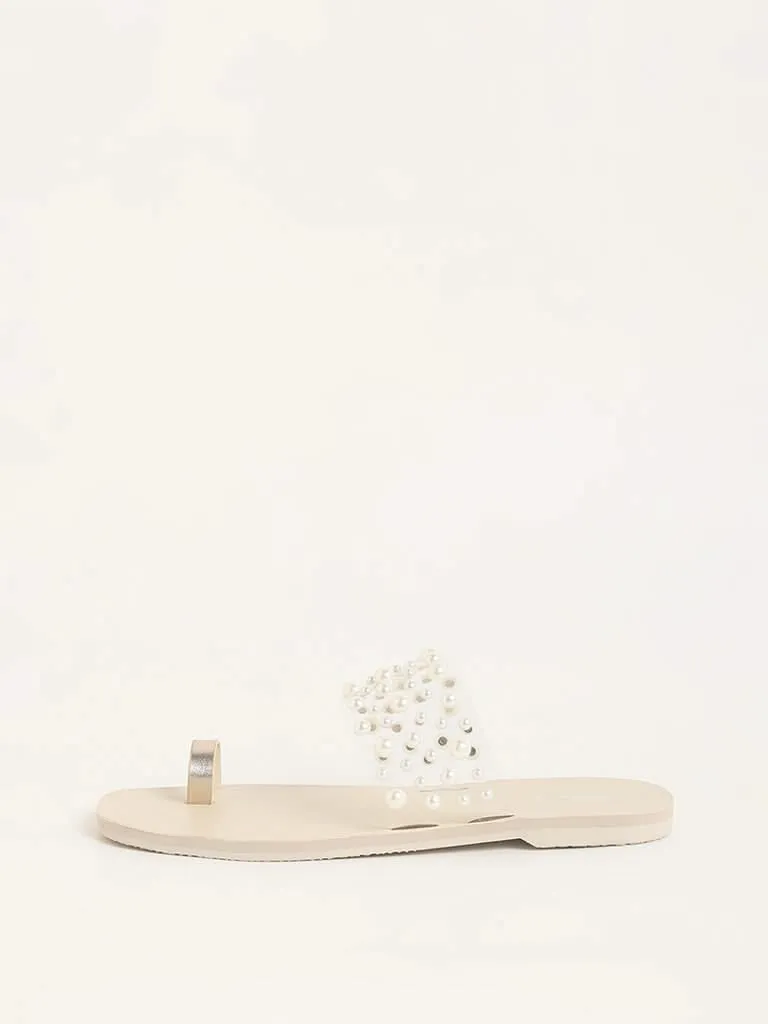 LUNA BLU Ivory Pearl Embellished Sandals