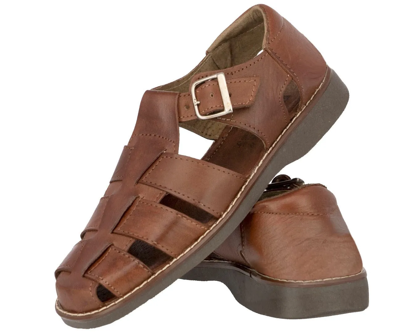 Men's Brown Genuine Slip On Leather Mexican Huaraches Sandals - #340