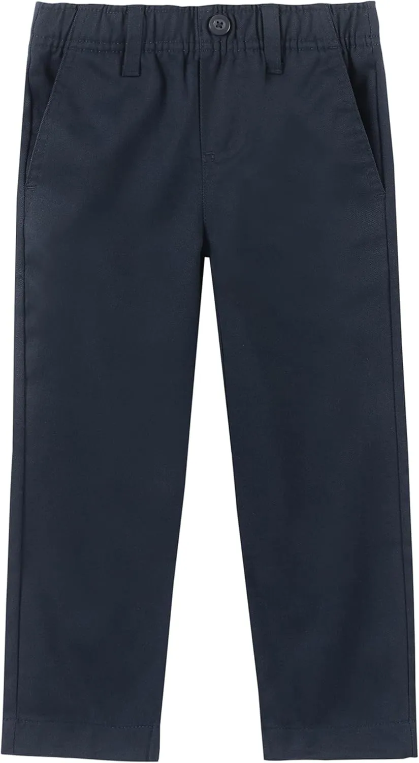 Nautica Boys School Uniform Twill Khaki Pants, Flat Front & Elasticized Waistband, Zipper Closure With Faux Button