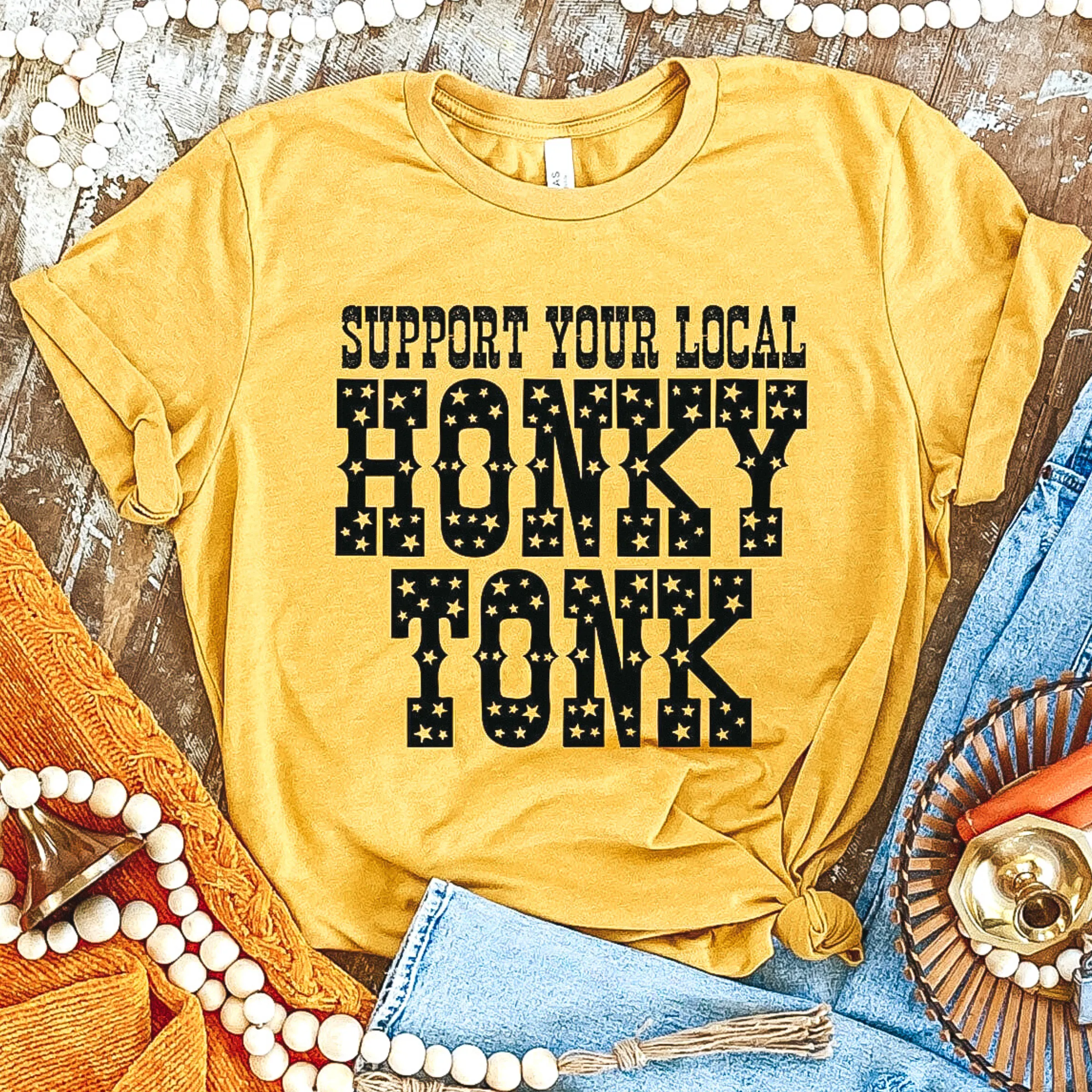 Online Exclusive | Support Your Local Honky Tonk Short Sleeve Graphic Tee in Mustard Yellow