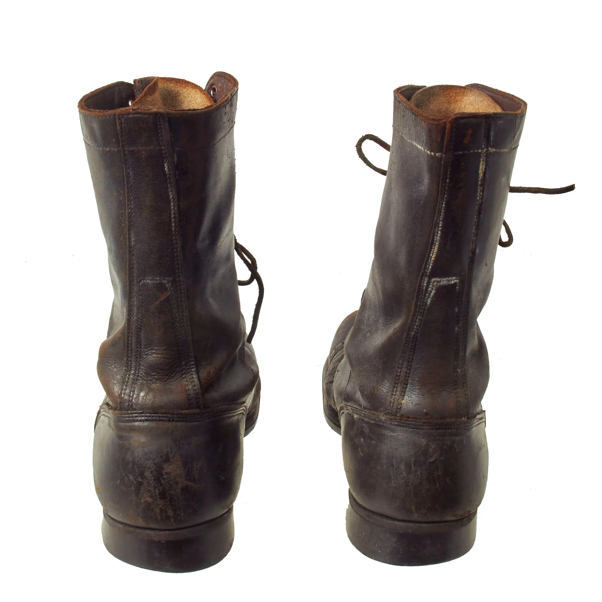 Original U.S. WWII Service Used Airborne Paratrooper Brown Leather Jump Boots by Corcoran - Size 11½ E