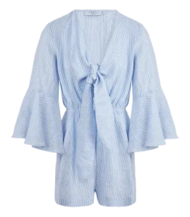 Penelope Bow Linen Playsuit Striped