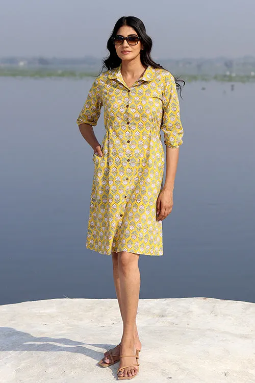 Sootisyahi 'Yellow Meadow' Cotton Dress