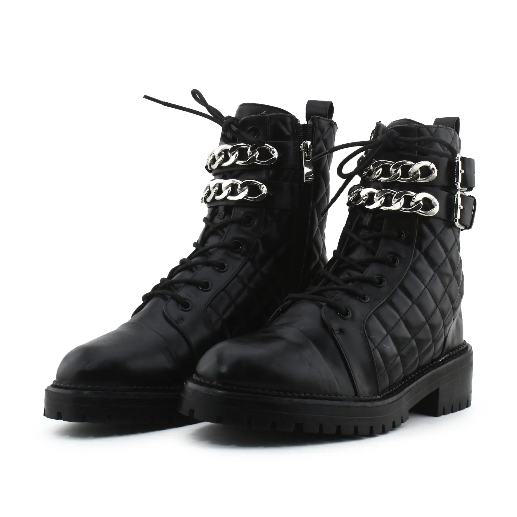 Stradivarius Zipper Laces Buckle Chain Straps Ankle Boots  | 100% Authentic Leather