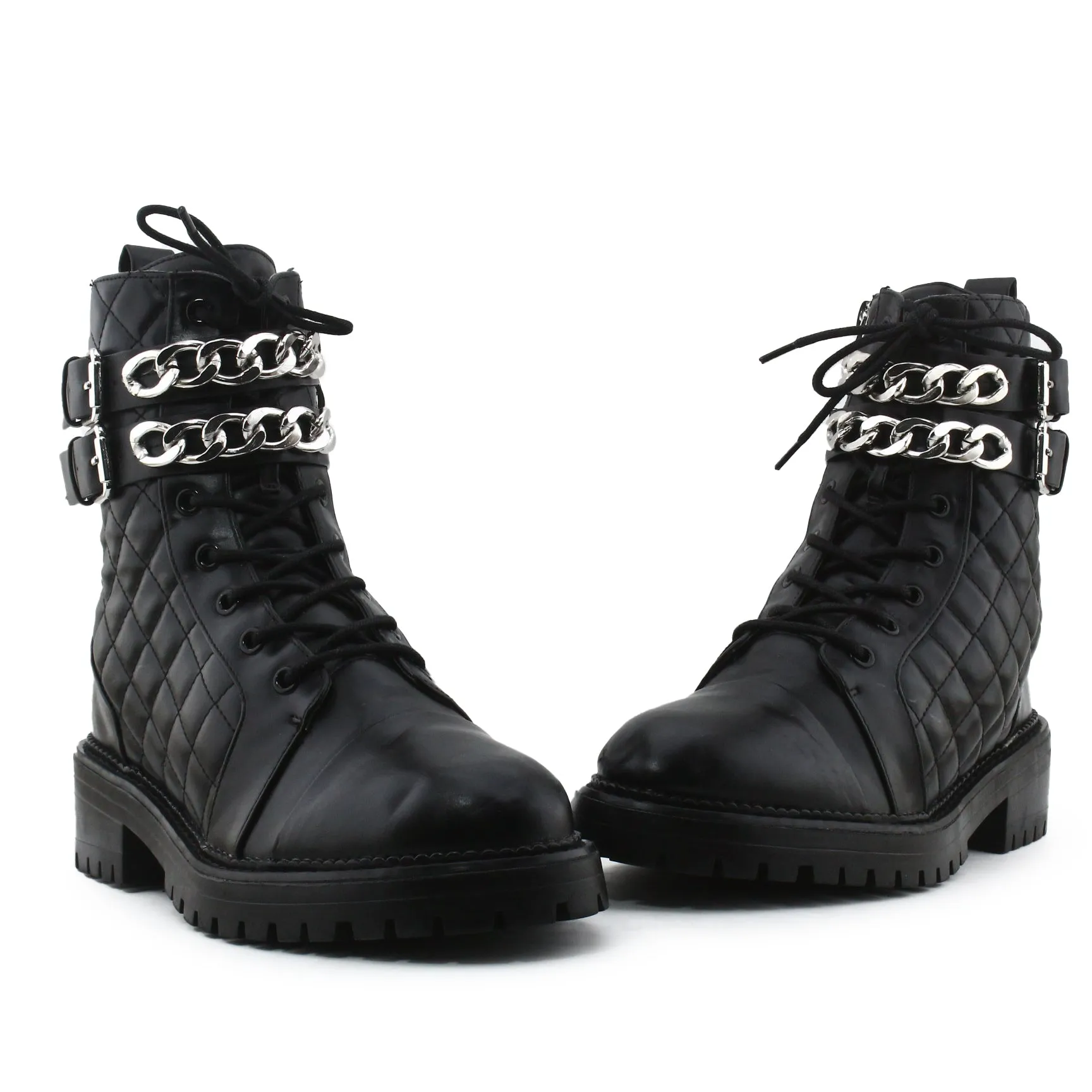 Stradivarius Zipper Laces Buckle Chain Straps Ankle Boots  | 100% Authentic Leather