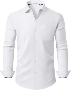 Stretch Dress Shirt Mens Long Sleeve Business Button Down Shirts for Men Flex Fitted Wedding Cotton Wrinkle Free