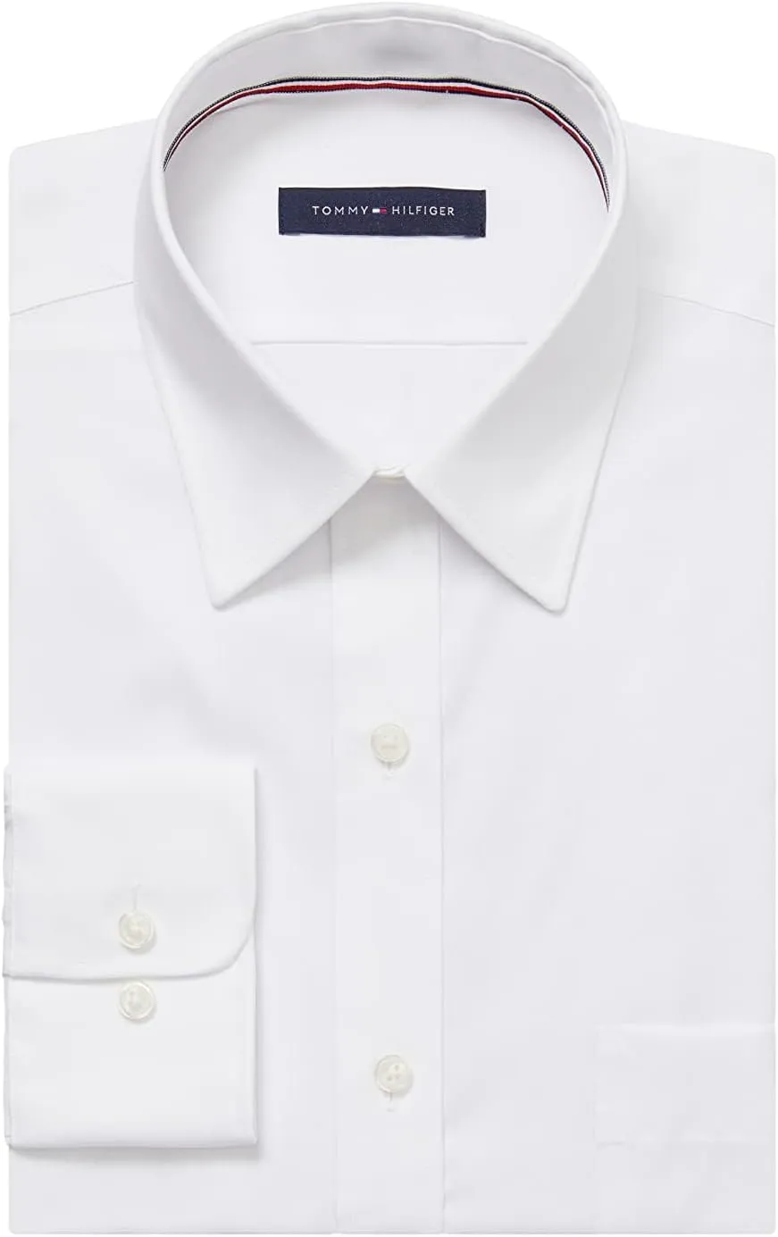 Tommy Hilfiger Men's Regular Fit Non Iron Solid Dress Shirt - Amazon Exclusive