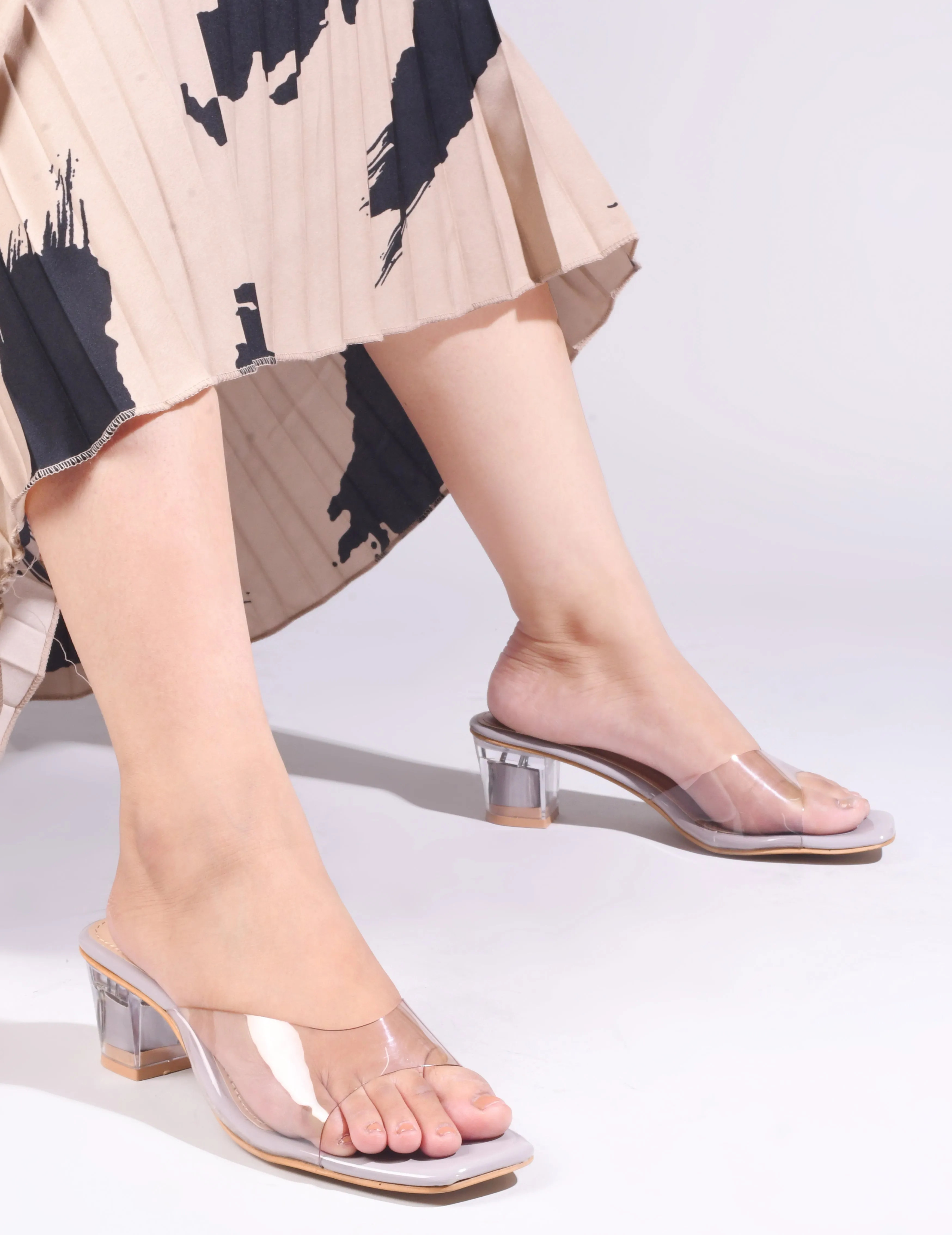 Transparent Open-Toe Block Heels