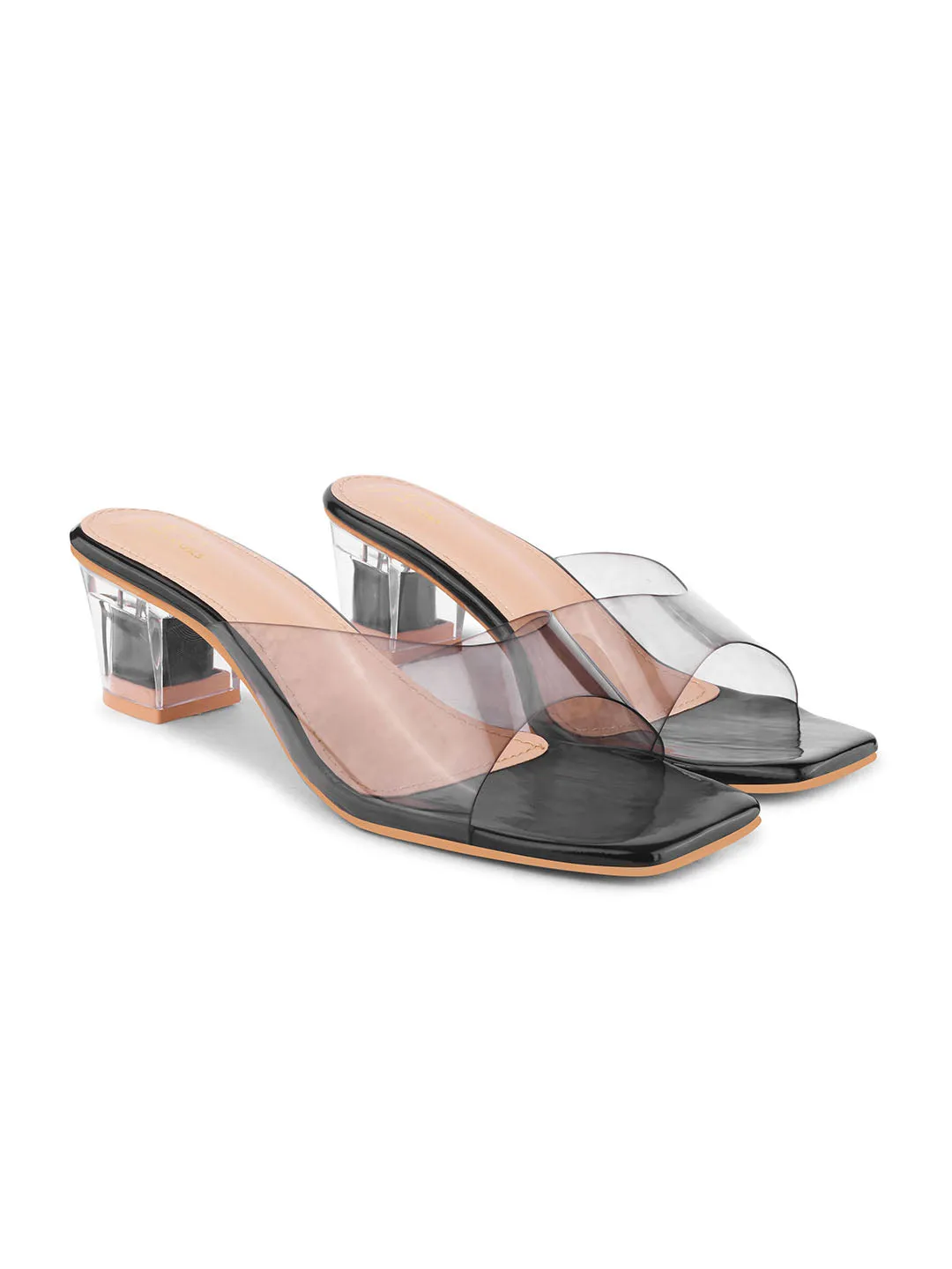 Transparent Open-Toe Block Heels