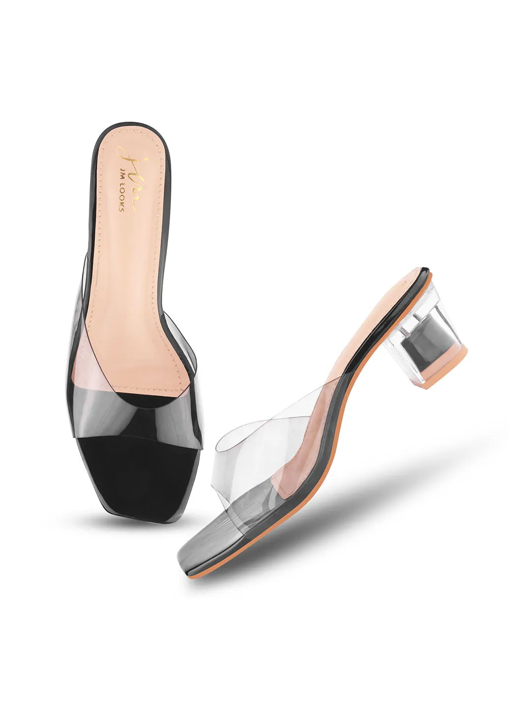 Transparent Open-Toe Block Heels