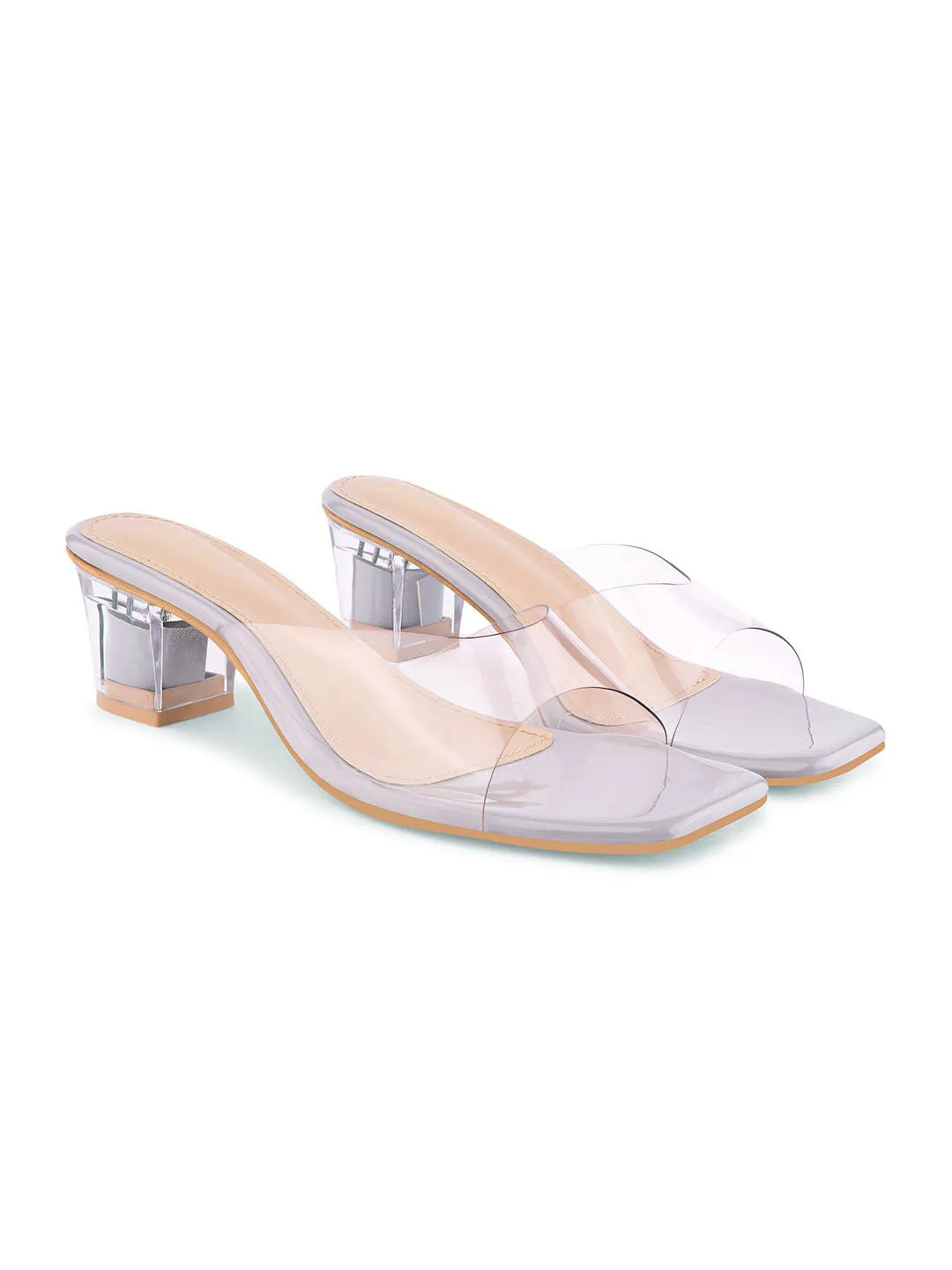 Transparent Open-Toe Block Heels