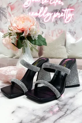 Yasmin Embellished Block Heels: Black