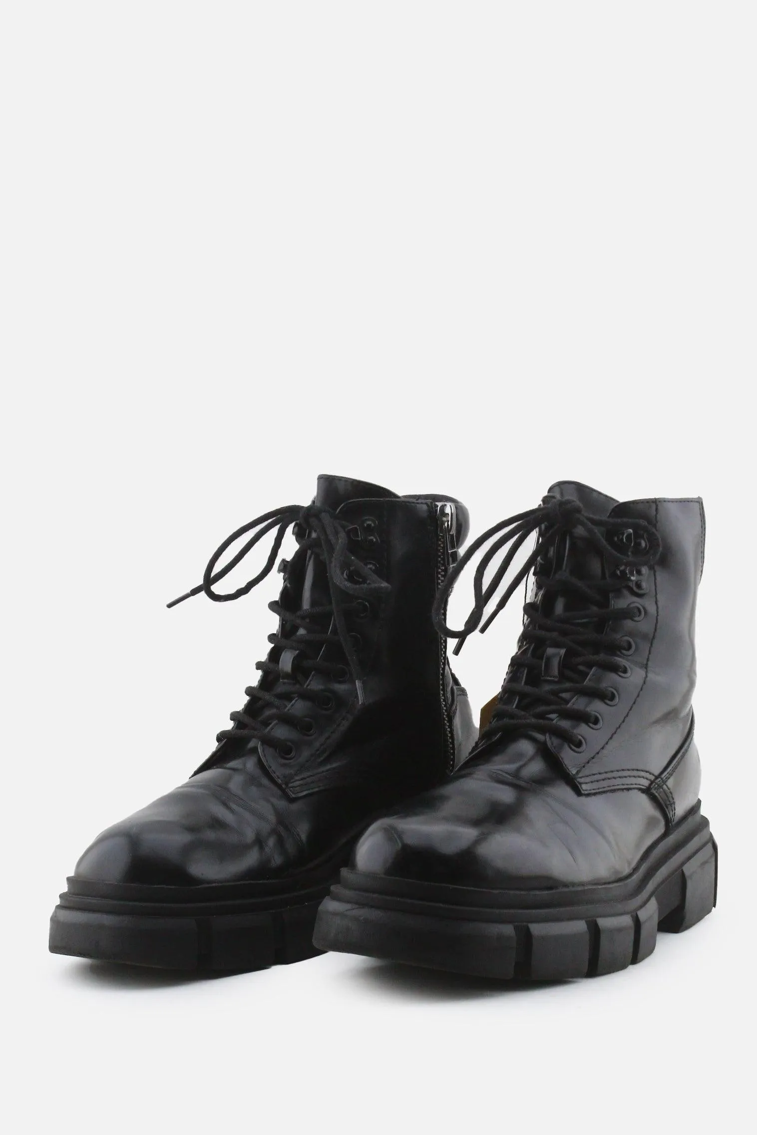 Zara Zipper Laces Combat Ankle Boots | 100% Synthetic Leather